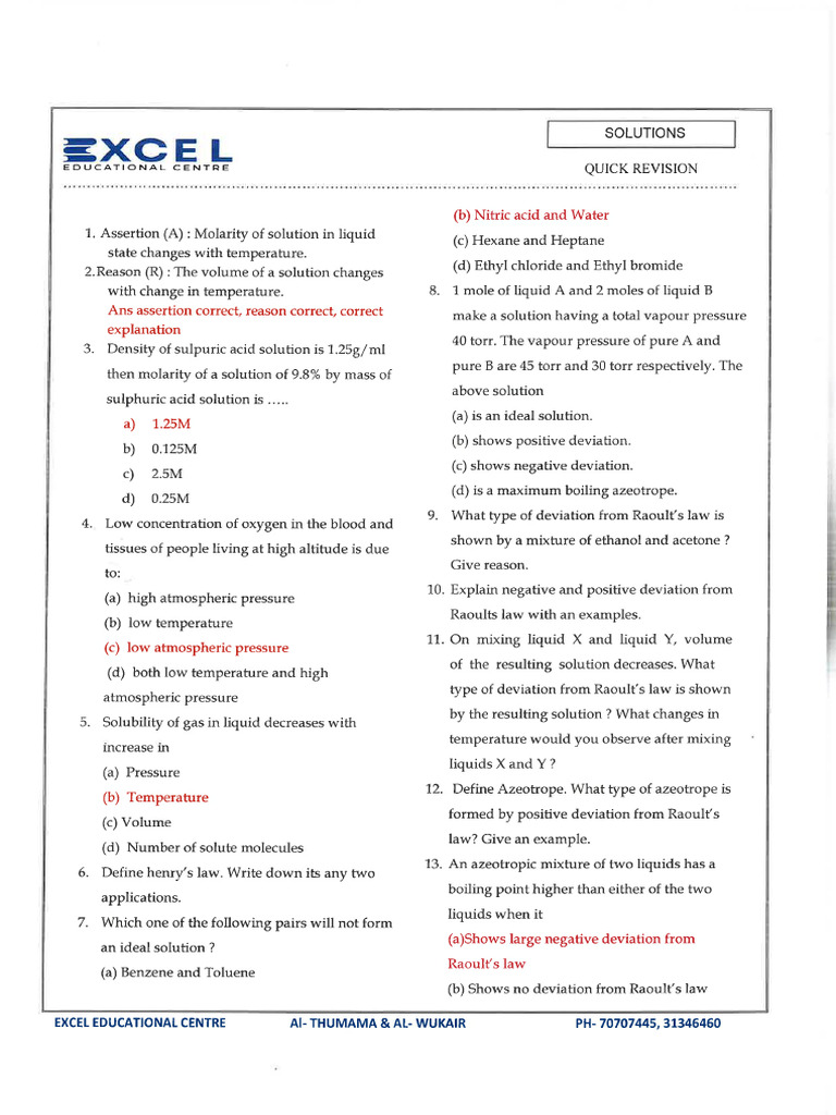 Solution Quick Revision | PDF