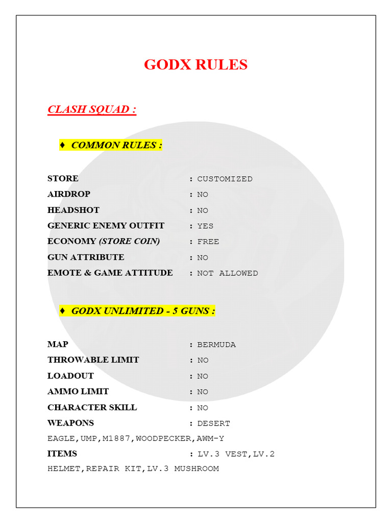 GODX Clash Squad Rules & Guidelines | PDF