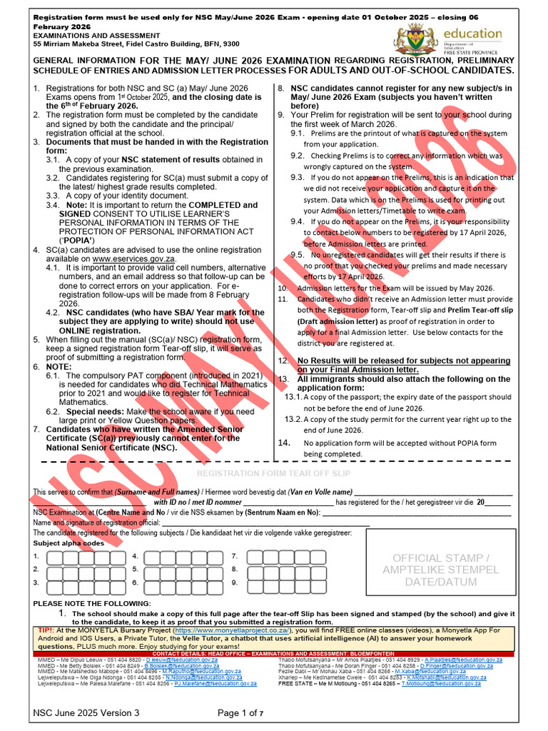 NSC May/June 2026 Exam Registration Guide | PDF | Attention Deficit ...