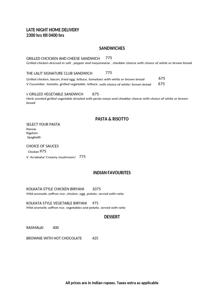 Late Night Home Delivery Menu | PDF