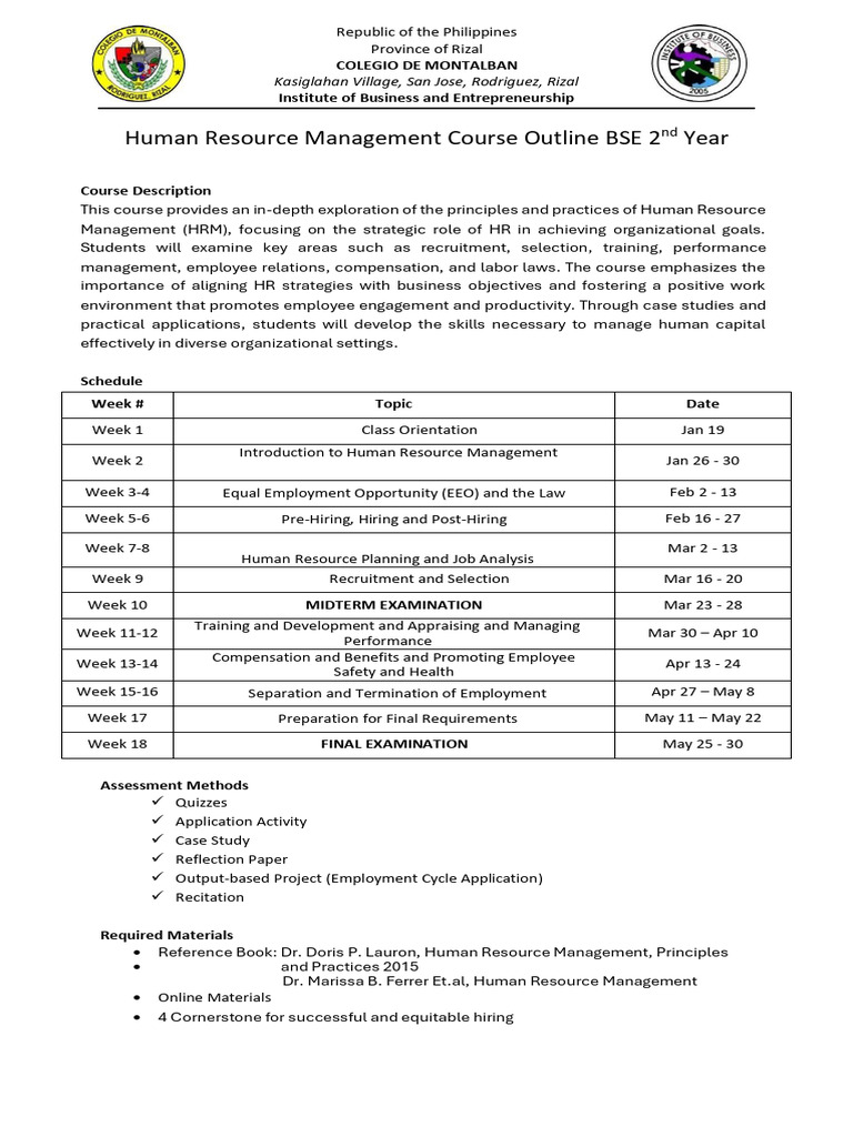 Human Resource Management Course Outline | PDF | Human Resource ...