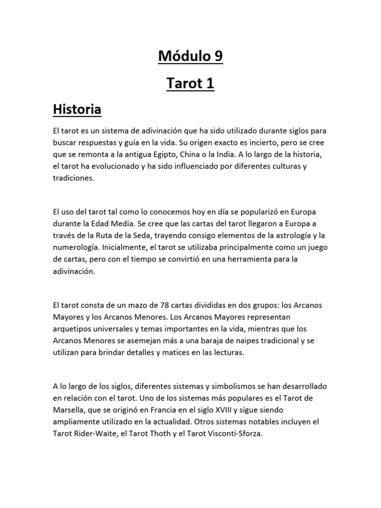 Historia y Uso del Tarot en la Adivinación | PDF | Tarot | Jugando a ...