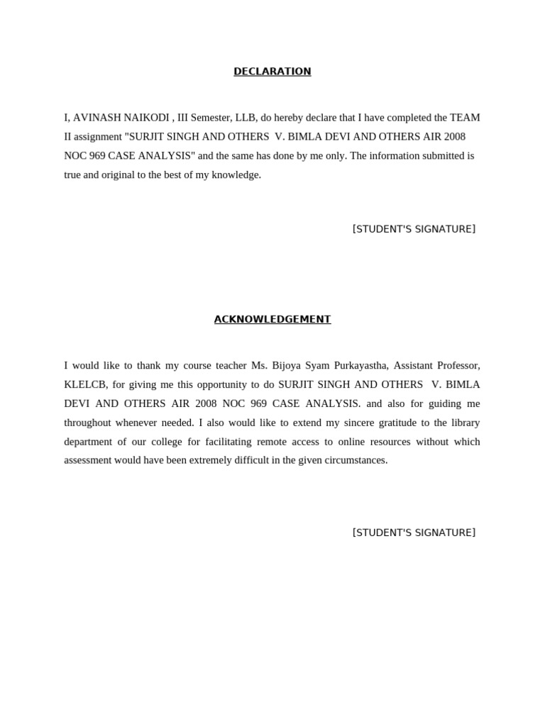 Case Analysis of Surjit Singh v. BIMLA DEVI | PDF