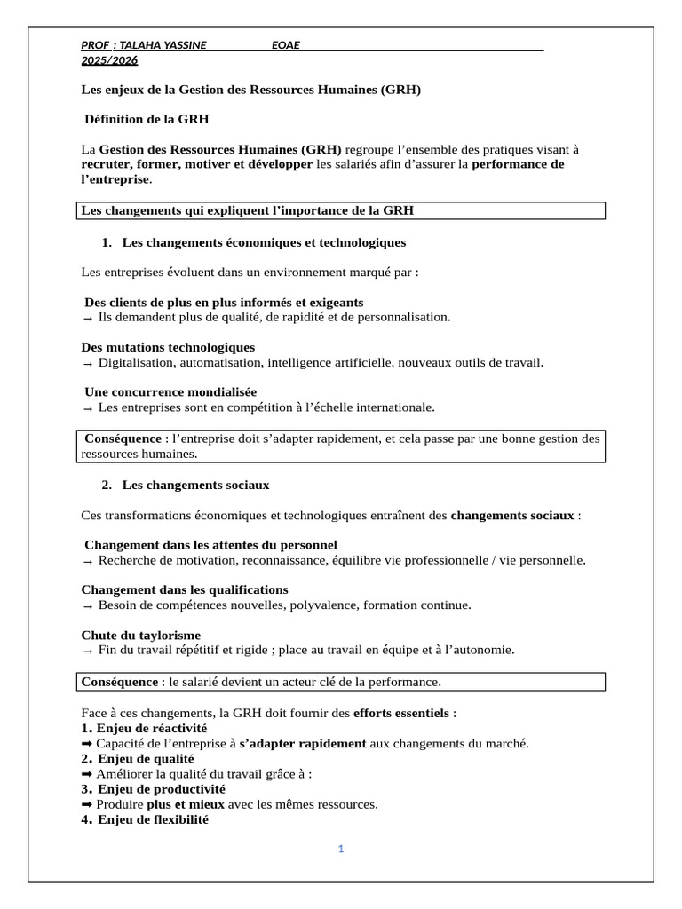 Enjeux et Stratégies de la GRH 2025 | PDF | Gestion des ressources ...