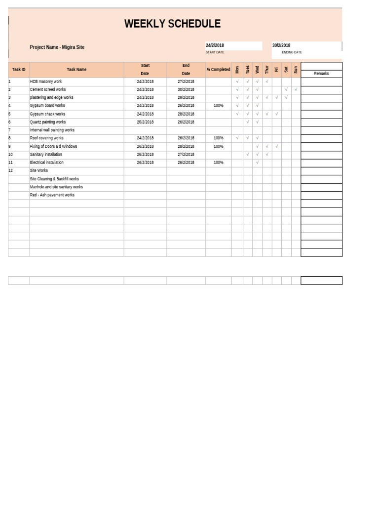 Migira Site Weekly Project Schedule | PDF | Architectural Design ...