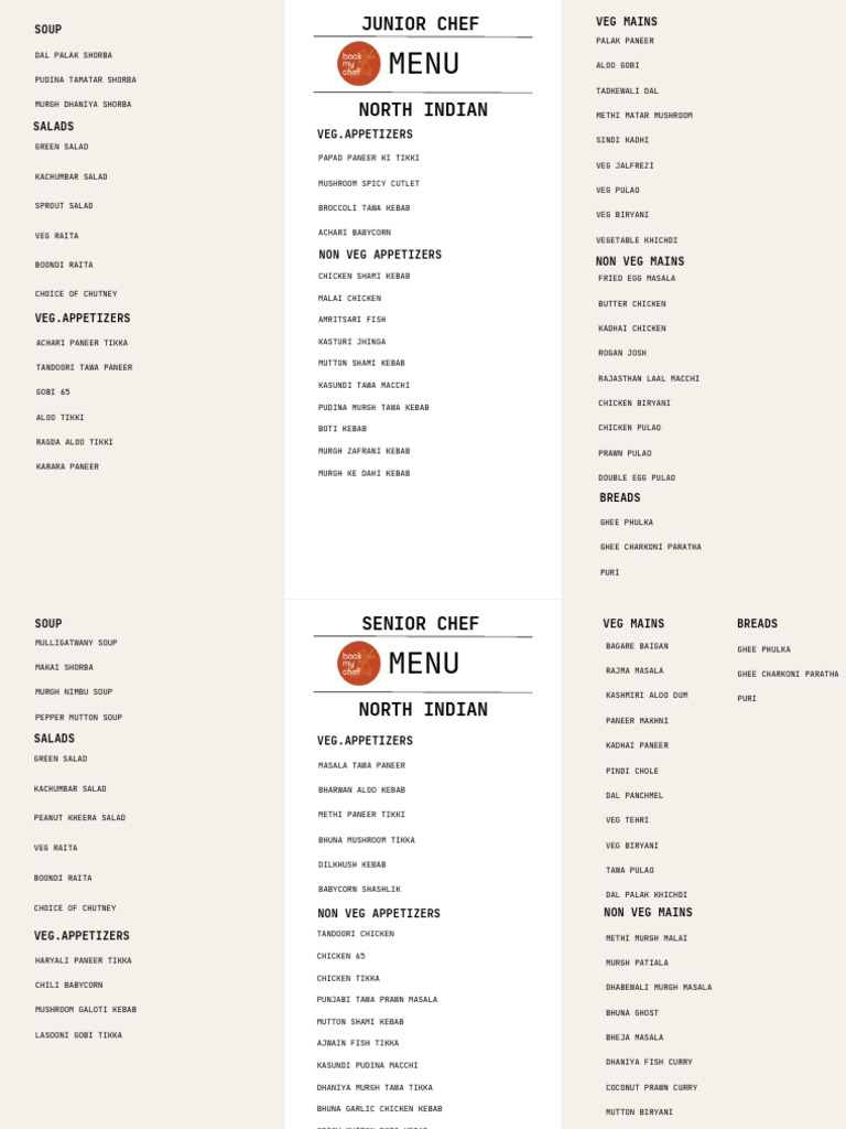 Indian Cuisine Menu: Soups, Salads, and Dishes | PDF | Indian Cuisine ...