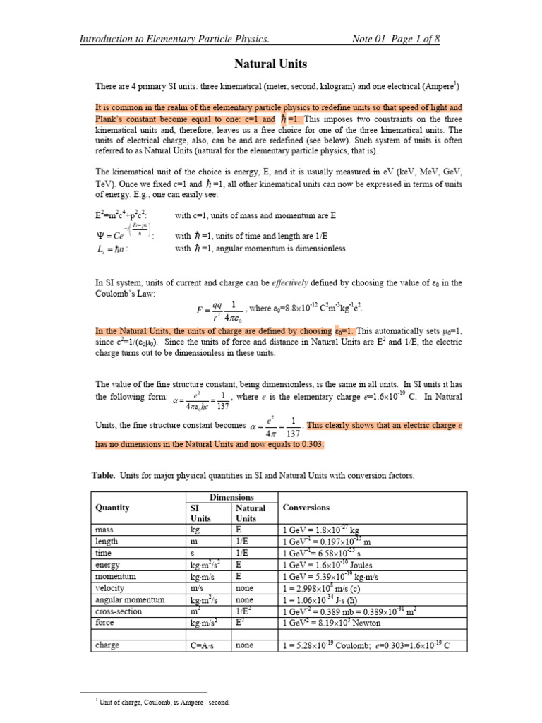 Natural Units in Particle Physics | PDF | Standard Model | Elementary ...