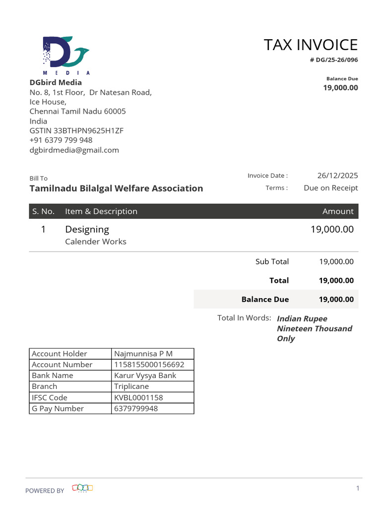 Bilalgal Association Dec Inv DG25-26096 | PDF