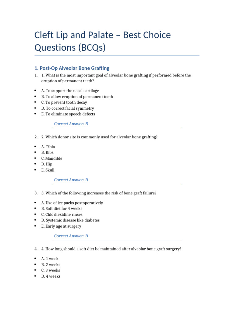 Cleft Lip and Palate BCQs Full | PDF | Breastfeeding | Human Anatomy
