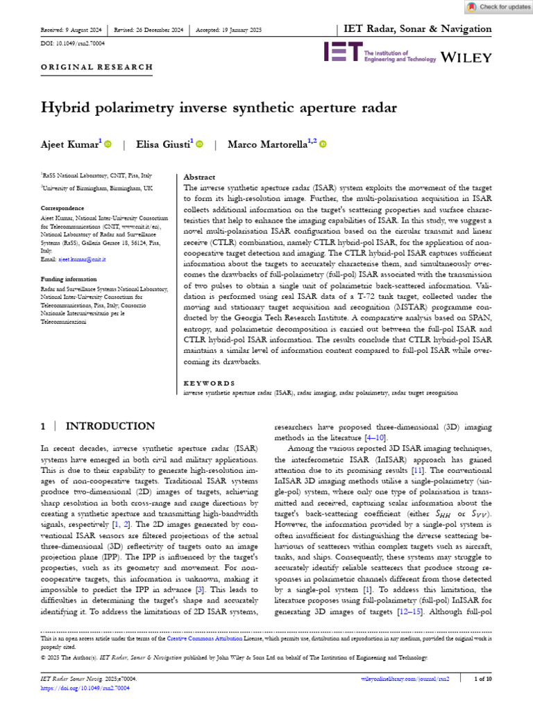 Hybrid Polarimetry ISAR for Target Imaging | PDF | Radar | Polarization ...