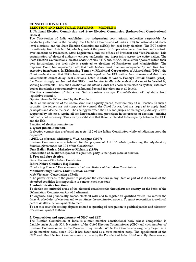 Constitution Notes | PDF | Writ | Legislature