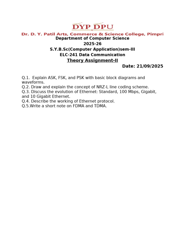 Data Communication Assignment Overview | PDF