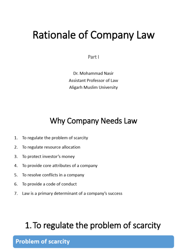 Lecture 01 Rationale of Company Law (Part 1) | PDF