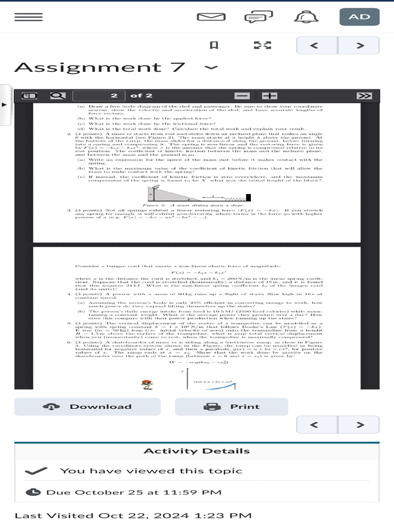 Physics Assignment 7: Work and Energy | PDF | Force | Friction