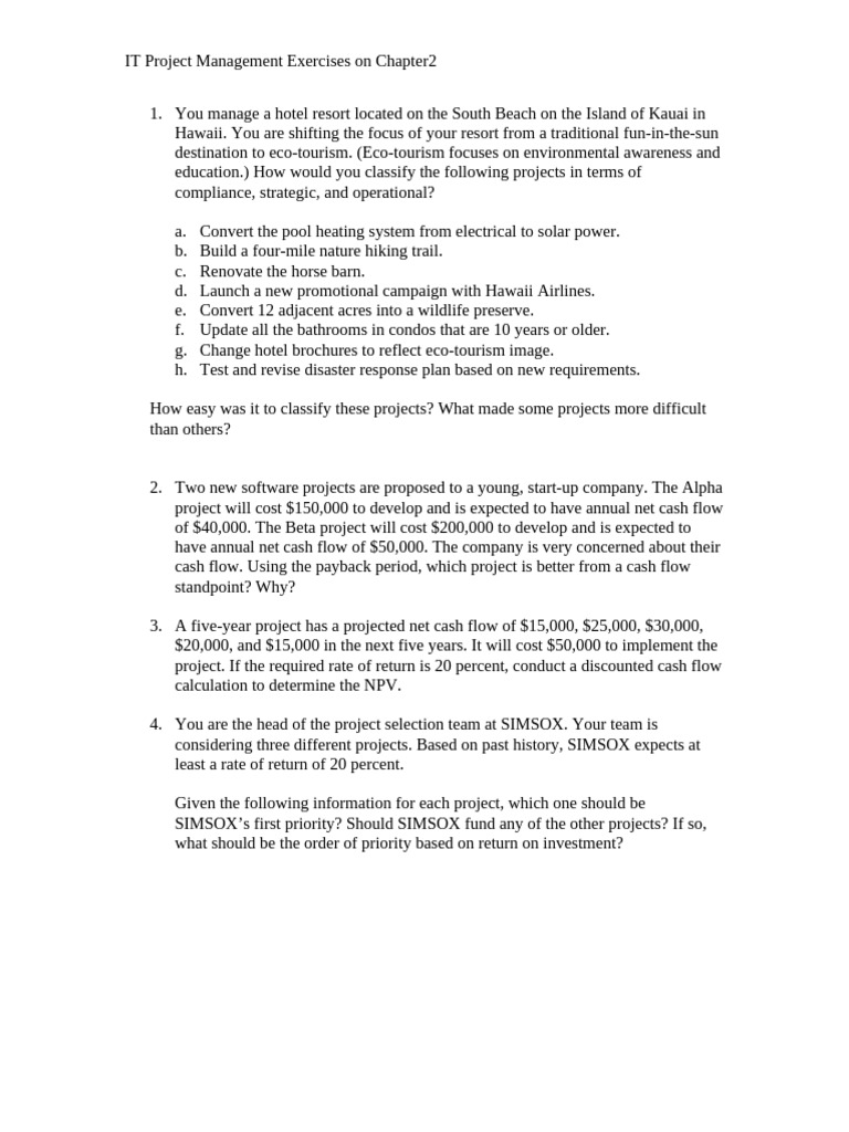 IT Project Management Exercises Guide | PDF