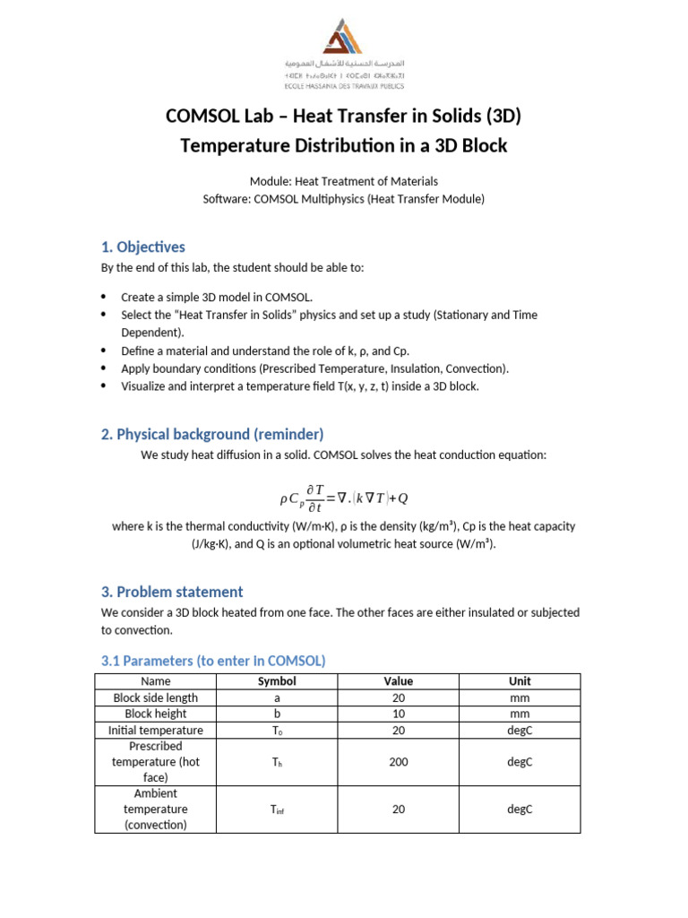 COMSOL 3D Heat Transfer Lab Guide | PDF | Heat Transfer | Heat