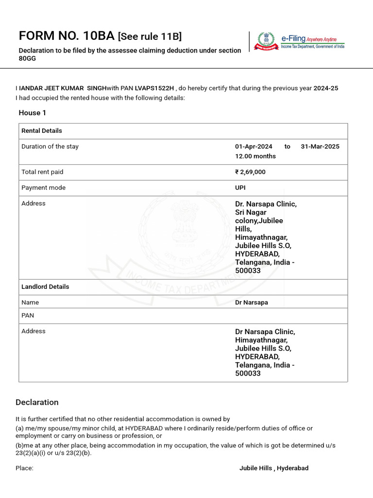 80GG Rent Deduction Declaration Form | PDF | Natural Resources Law ...