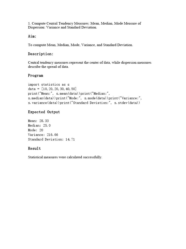 Exp1 & Exp 2 | PDF | Median | Mode (Statistics)