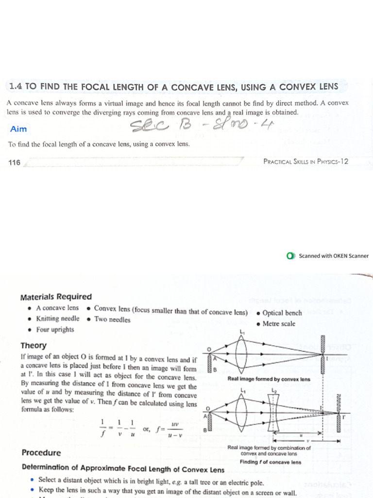 4B To Find The Focal Length of A Concave Lens, Using Convex Lens | PDF