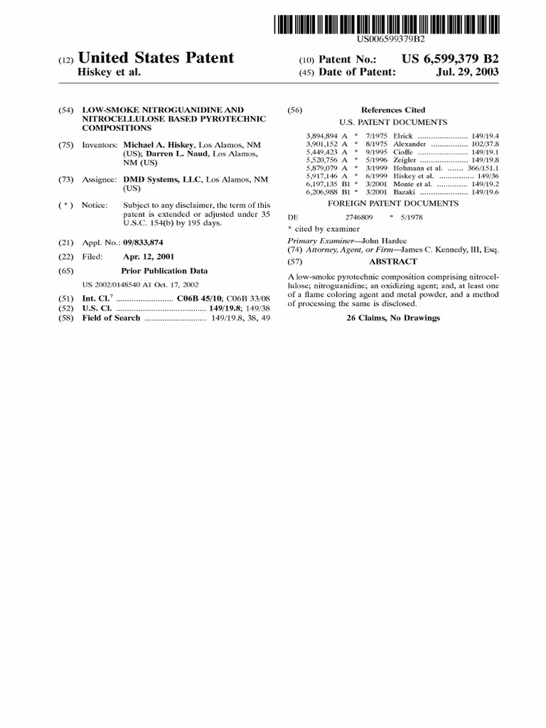 Low-Smoke Pyrotechnic Composition Patent | PDF | Perchlorate | Gunpowder