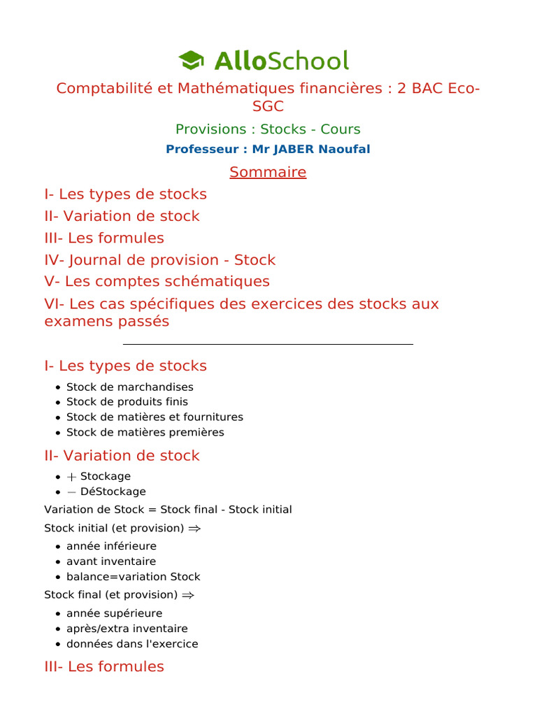 Gestion des Stocks en Comptabilité | PDF
