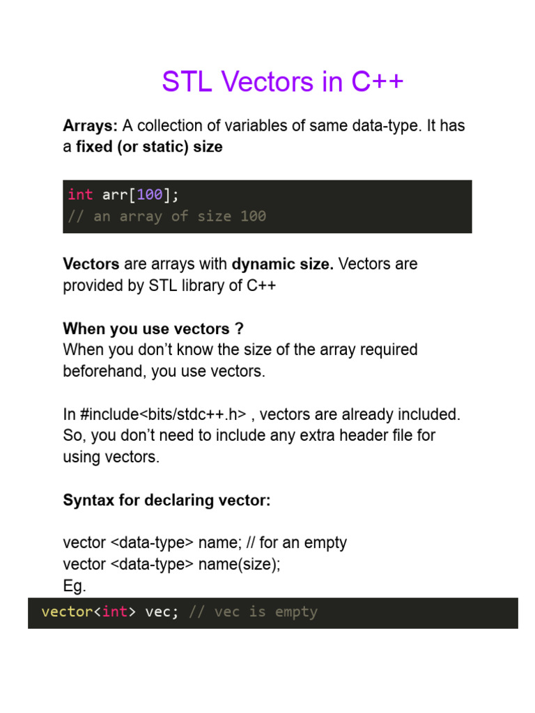 C++ STL Vectors: Usage and Examples | PDF | C++ | Algorithms And Data ...