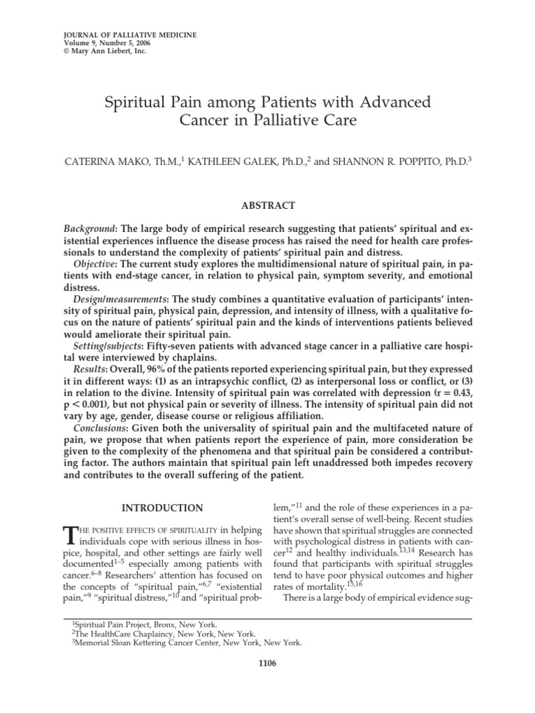 Spiritual Pain in Advanced Cancer Patients | PDF | Pain | Palliative Care