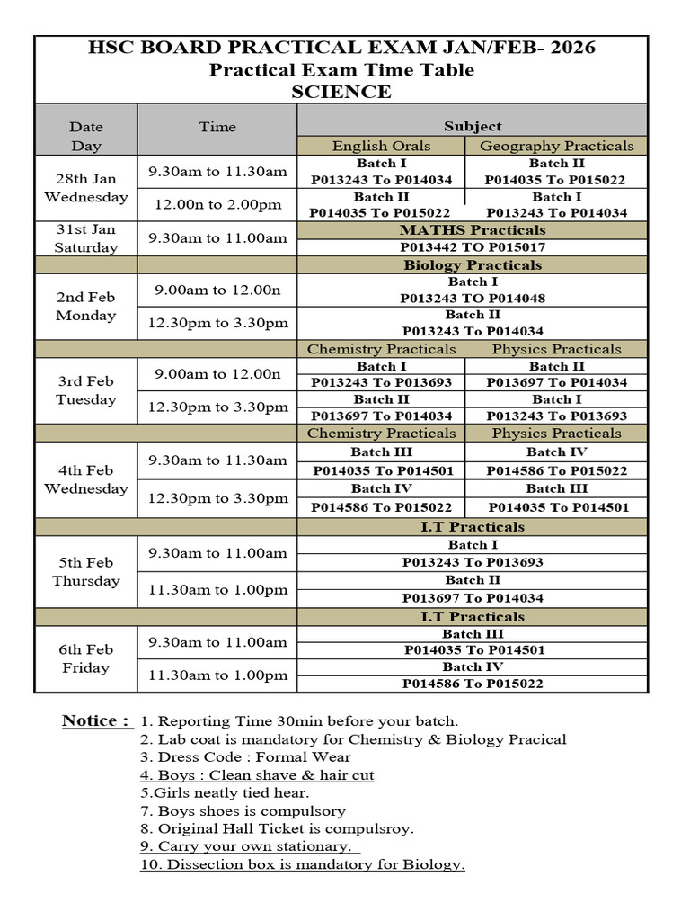 HSC Practical Exam Schedule 2026 | PDF