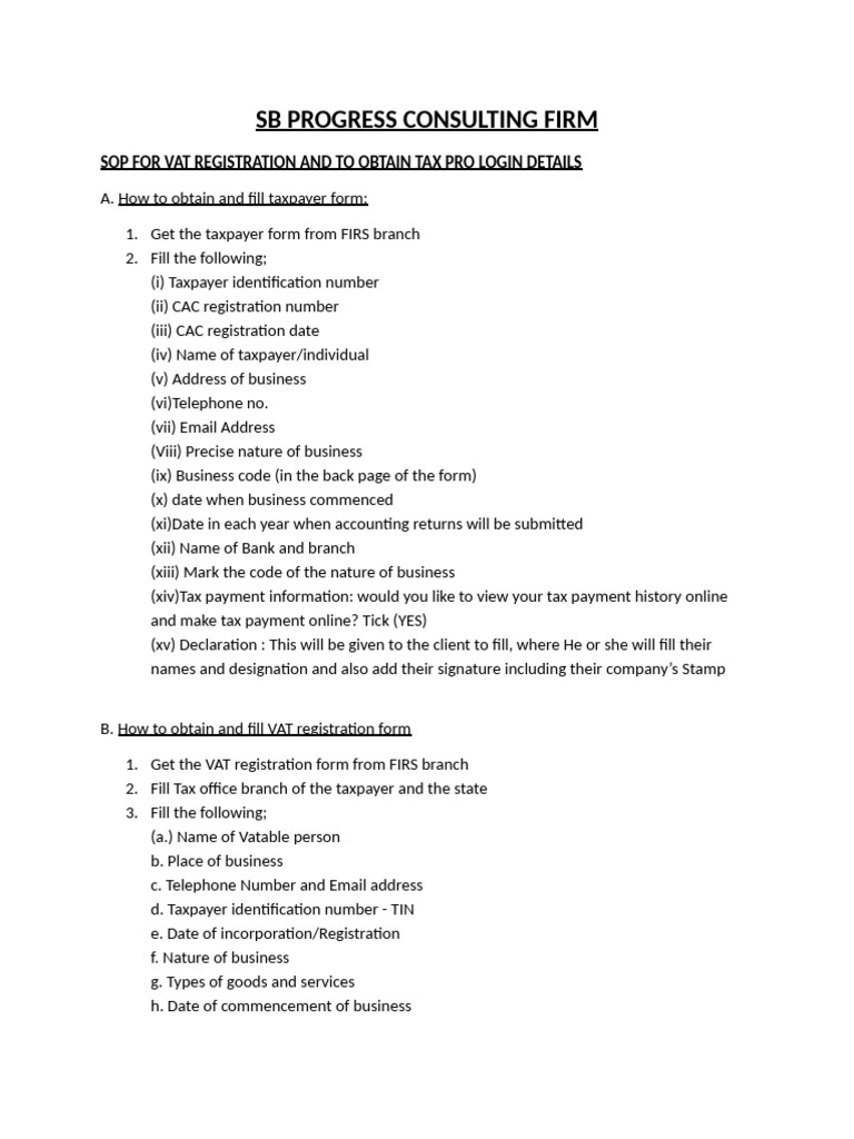 VAT Registration SOP for Consulting Firms | PDF | Taxes | Government ...