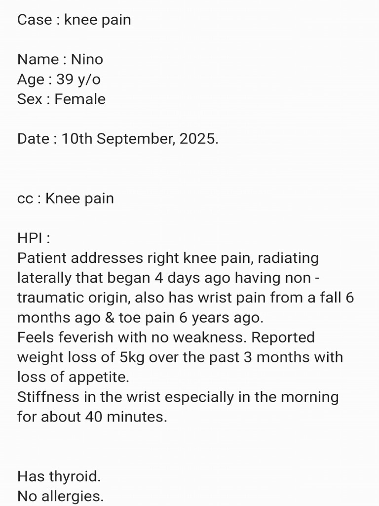 Case 1 Patient Notes (Knee Pain) - 250916 - 181520 | PDF