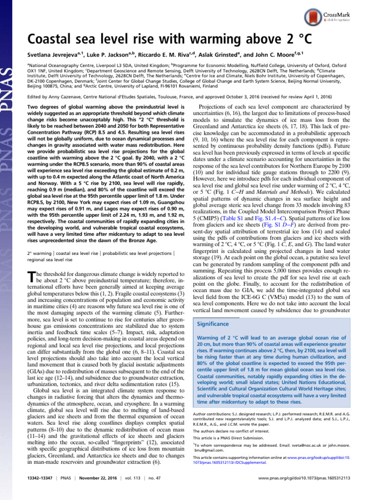 Coastal Sea Level Rise Projections at 2°C | PDF | Sea Level Rise ...