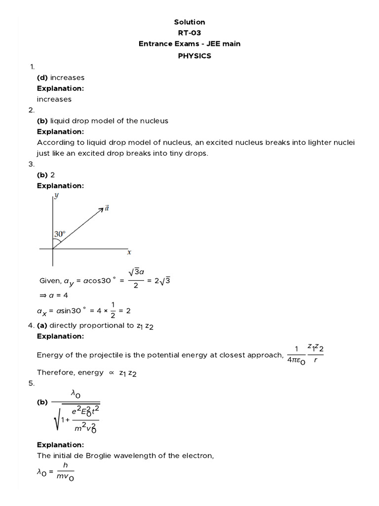 JEE Main Physics & Chemistry Exam Solutions | PDF | Friction ...