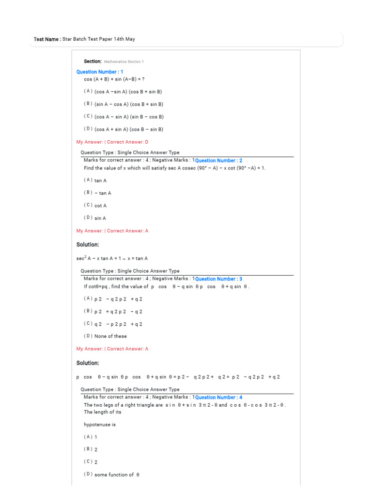 Star Batch Mathematics Test Paper | PDF | Numbers | Euclidean Vector