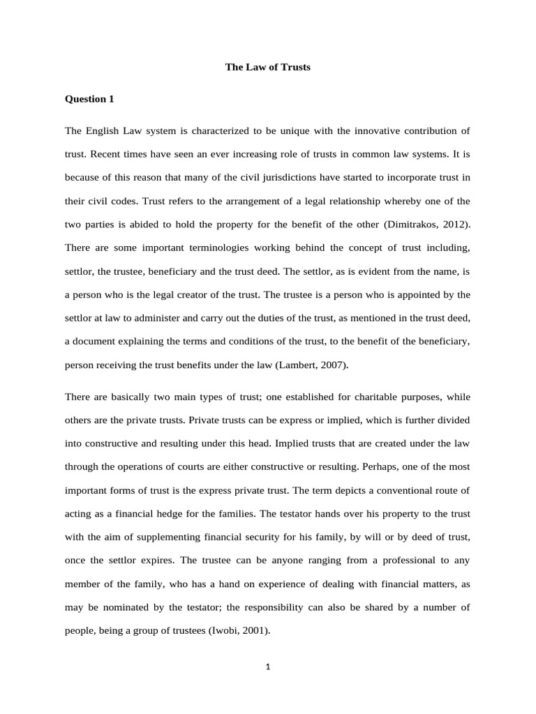 Understanding the Law of Trusts | PDF | English Trust Law | Fiduciary