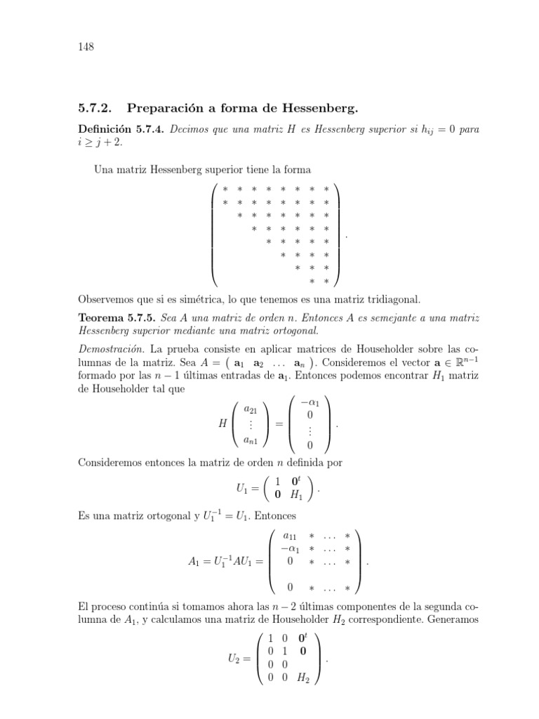 Hessenberg Matrix PDF Teoría del operador Álgebra