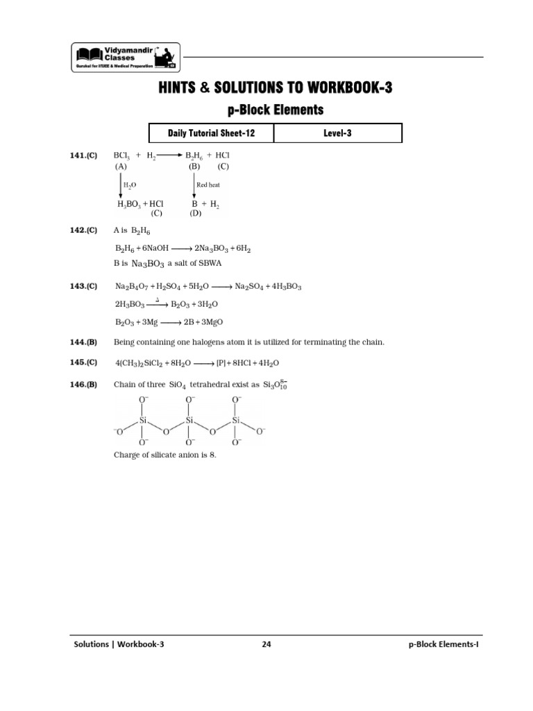 p-Block Elements Workbook Solutions | PDF