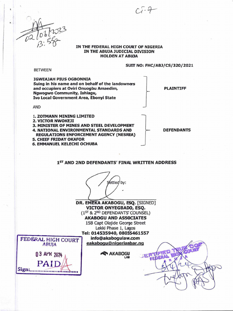 1st & 2nd Defendants - Final Written Address | PDF