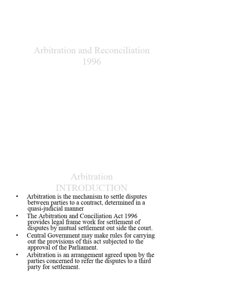 Arbitration and Conciliation Overview | PDF | Arbitral Tribunal ...