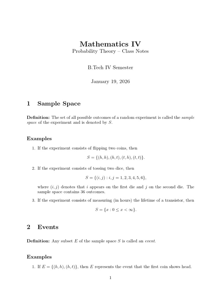 Probability Theory Class Notes | PDF | Probability Distribution ...
