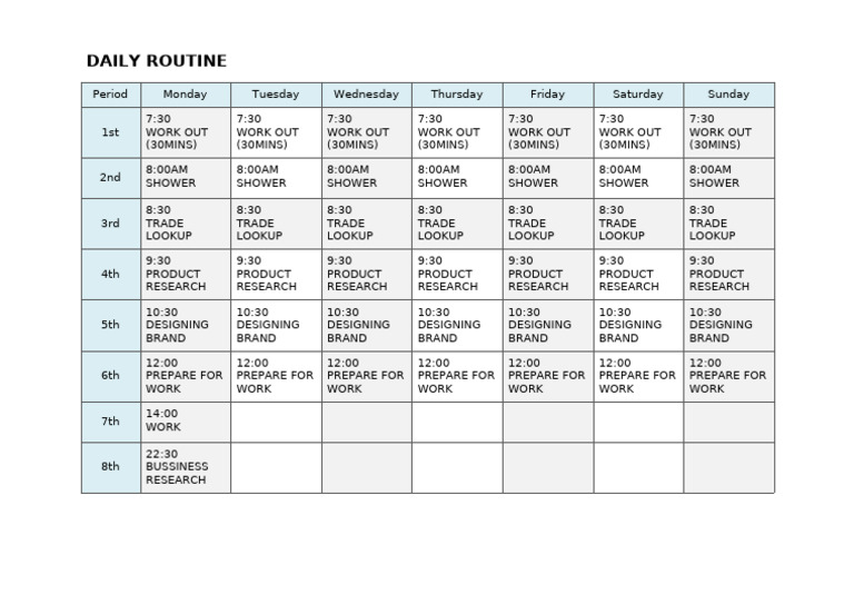 Weekly Daily Routine Schedule | PDF