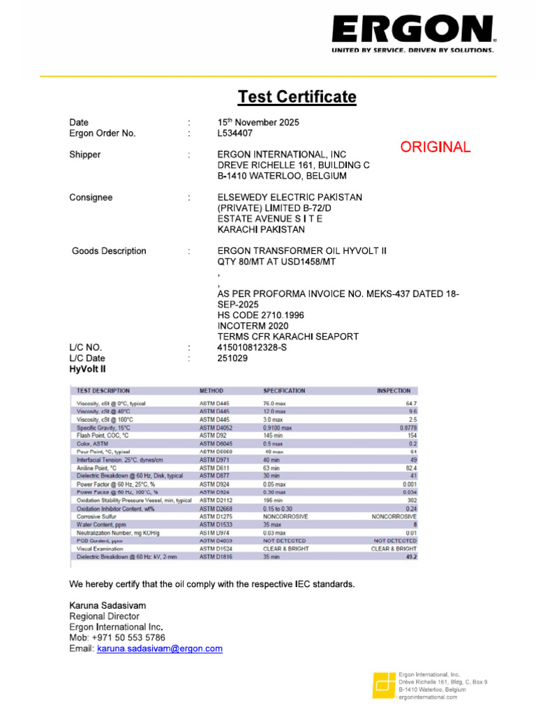 Testing Certificate | PDF