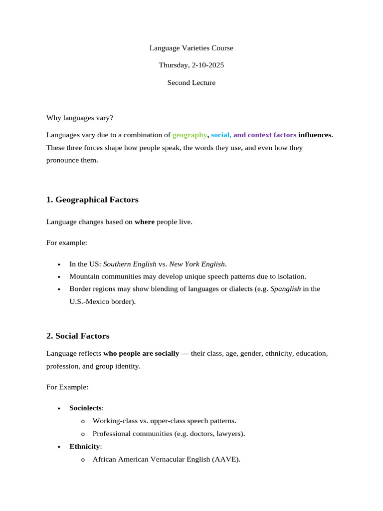 Understanding Language Variation Factors | PDF