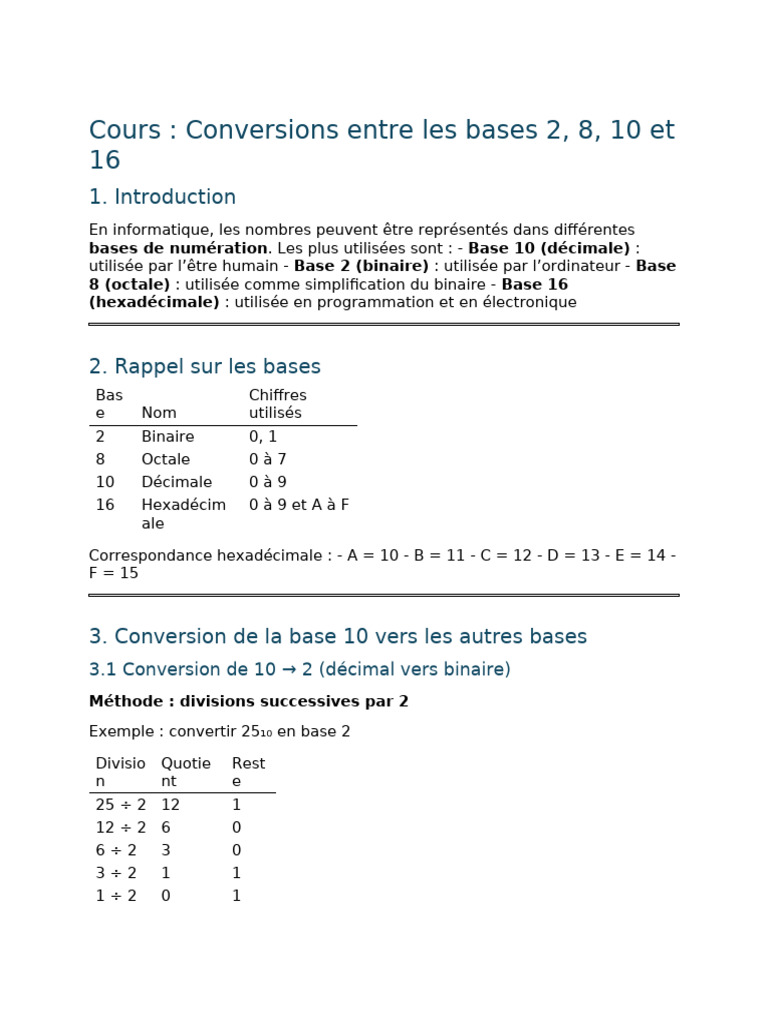 Conversions entre bases numériques en informatique | PDF | Lexicologie ...