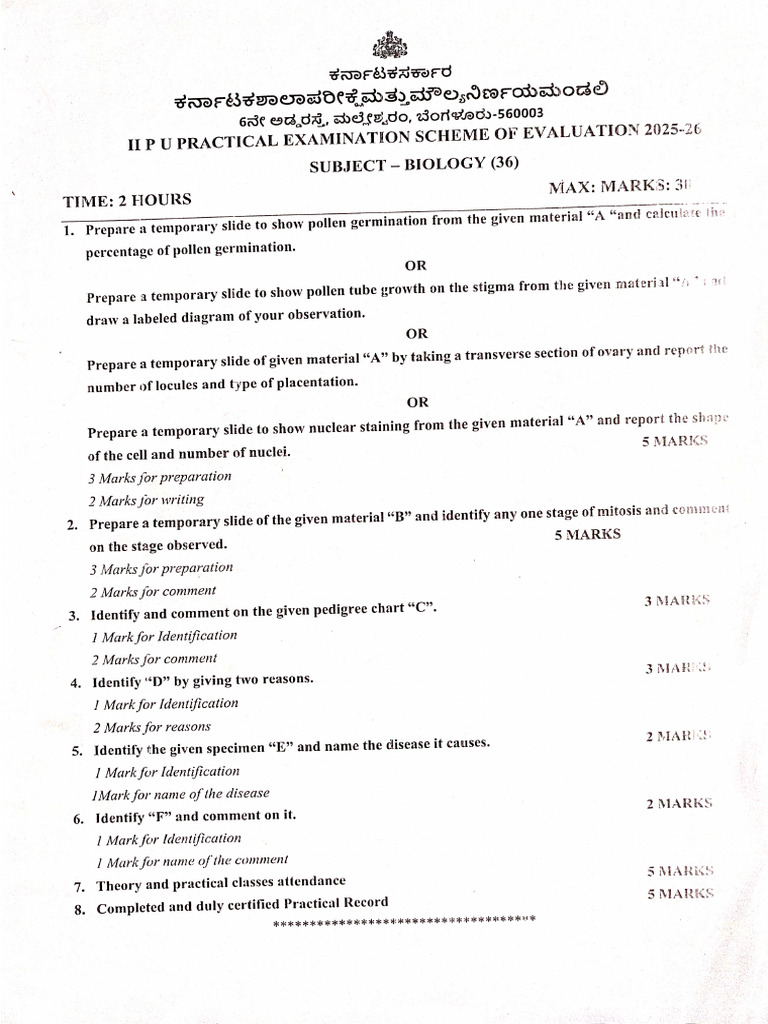 Biology Practical Question Paper With Answers | PDF