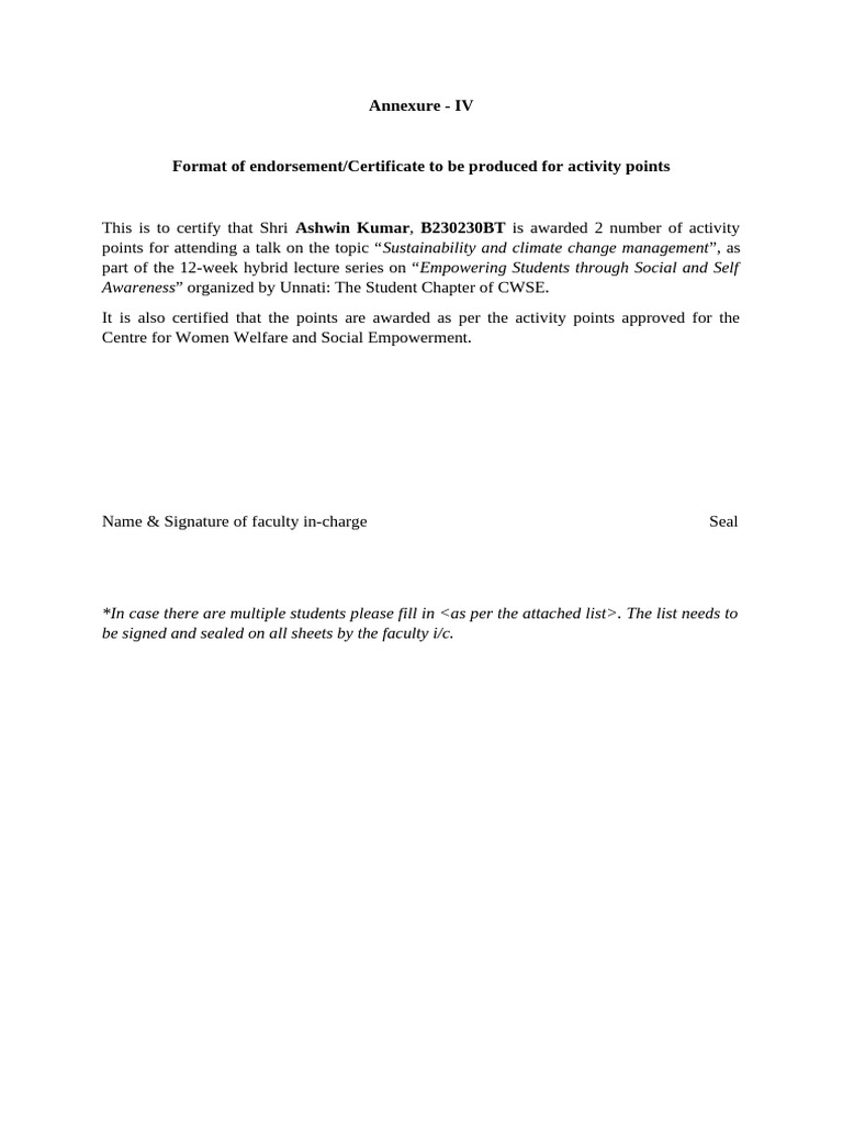 Activity Points Certification Format | PDF