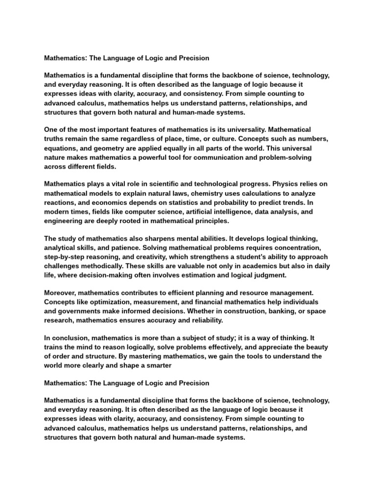 The Importance of Mathematics in Society | PDF