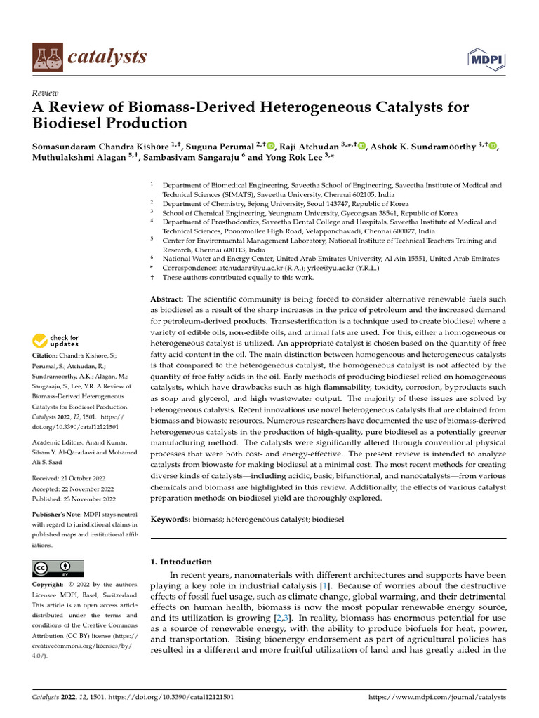 Catalysts 12 01501 | PDF | Biofuel | Catalysis