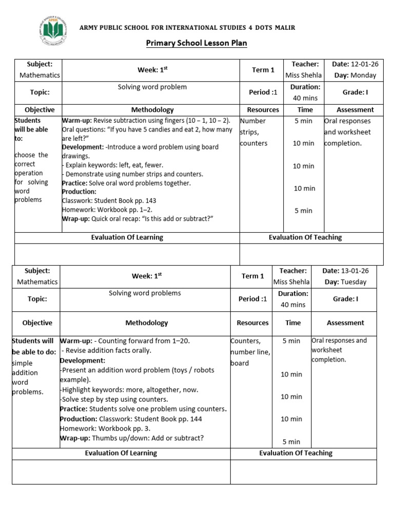 Grade 1 Math Lesson Plans: Word Problems | PDF | Lesson Plan | Subtraction