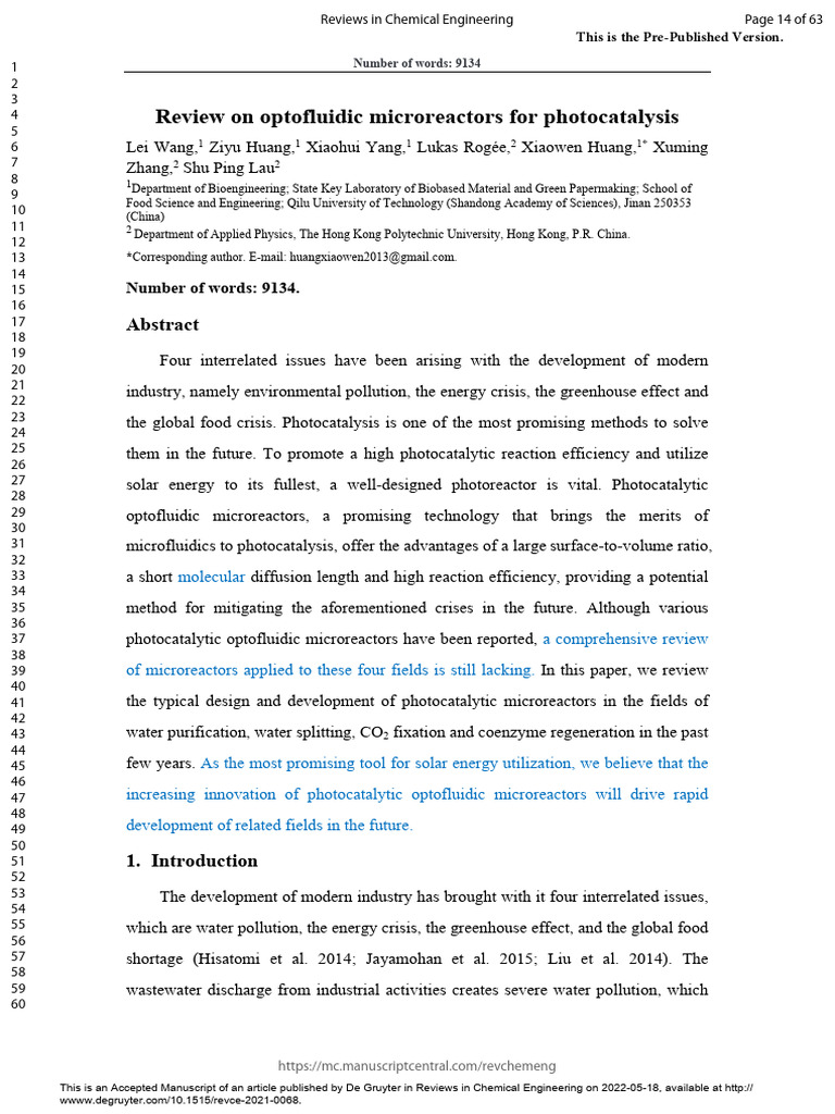 Photocatalytic Microreactors Review | PDF | Nicotinamide Adenine ...