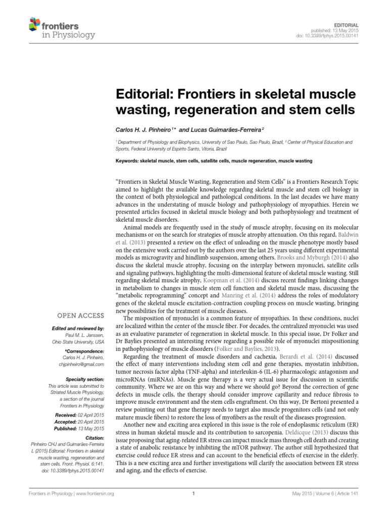 Editorial - Frontiers in Skeletal Muscle Wasting, Regeneration and Stem ...